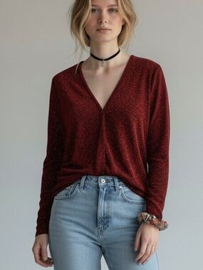Shimmery Metallic Red Long Sleeve Cardigan / Cover Up Top